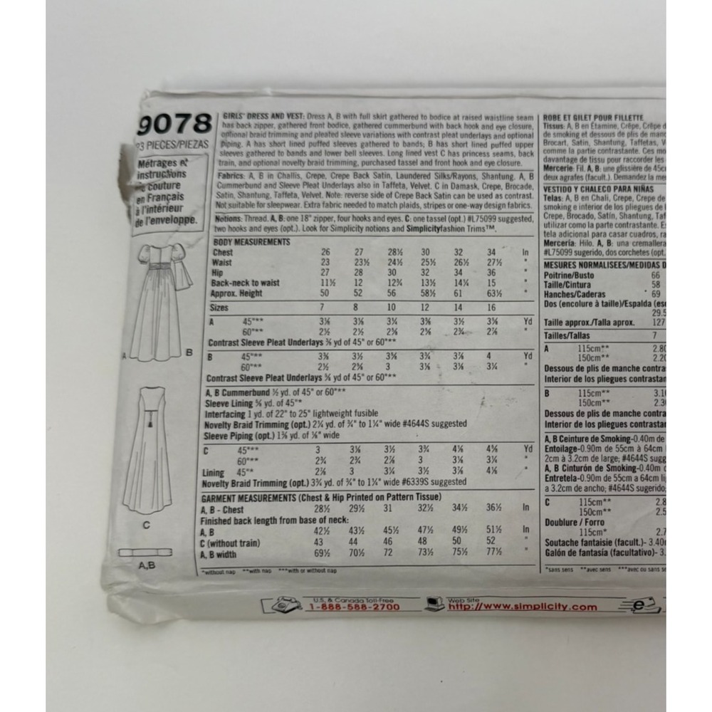Simplicity Sewing Pattern 9078 Dress Vest Renaissance Medieval Girls 12-16 - Picture 4 of 4